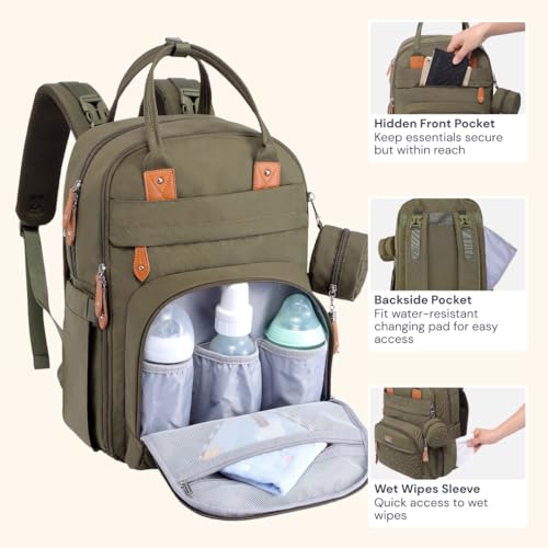 BabbleRoo Diaper Bag Backpack, Waterproof Multifunctional Baby Travel Bag