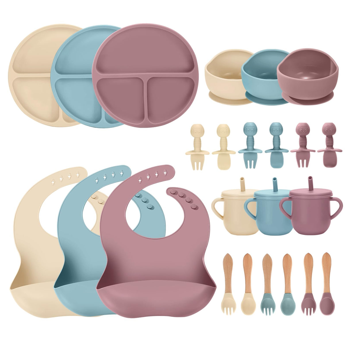 24-Piece Silicone Baby Feeding Set for Baby-Led Weaning