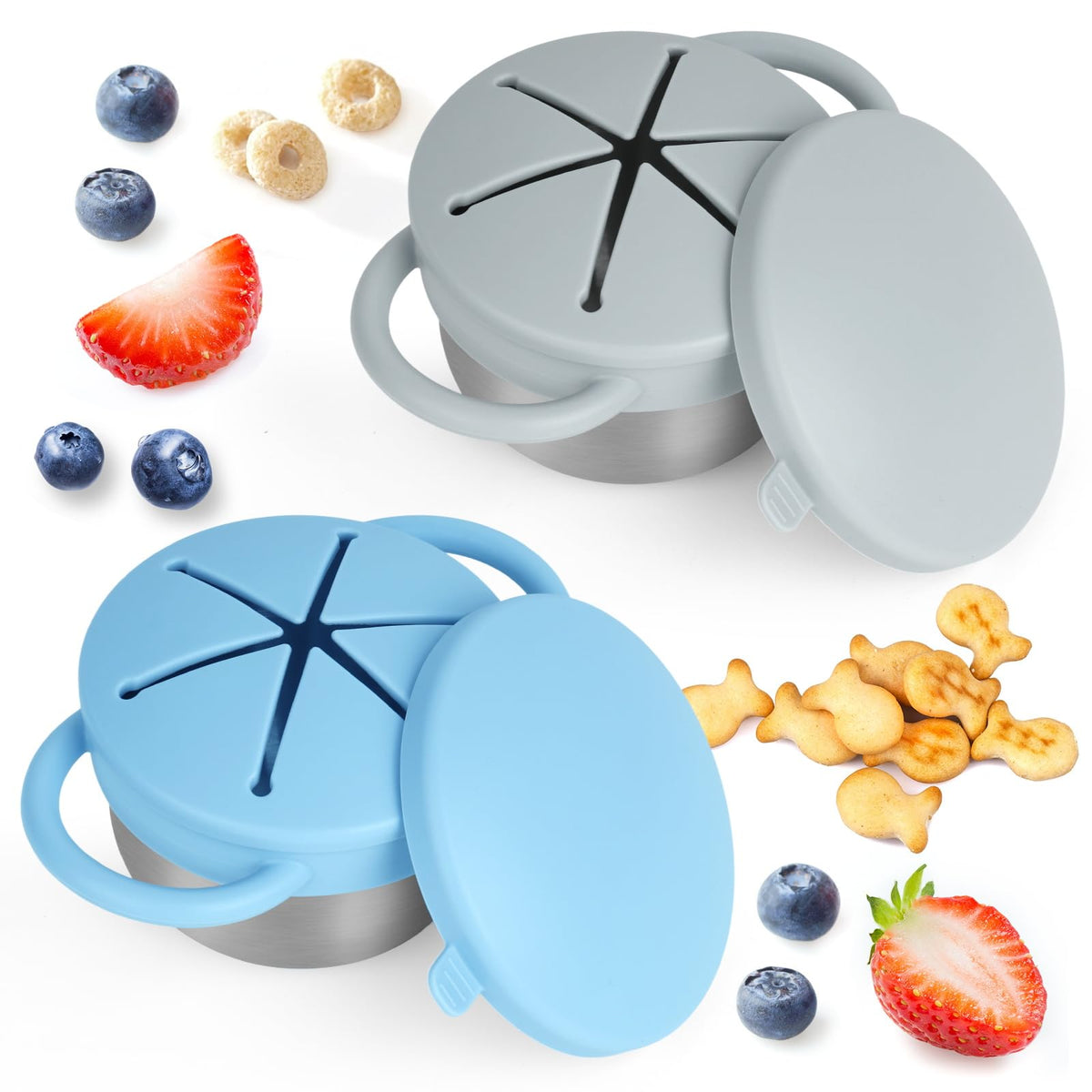 2-Pack Spill-Proof Toddler Snack Cups with Silicone Lids