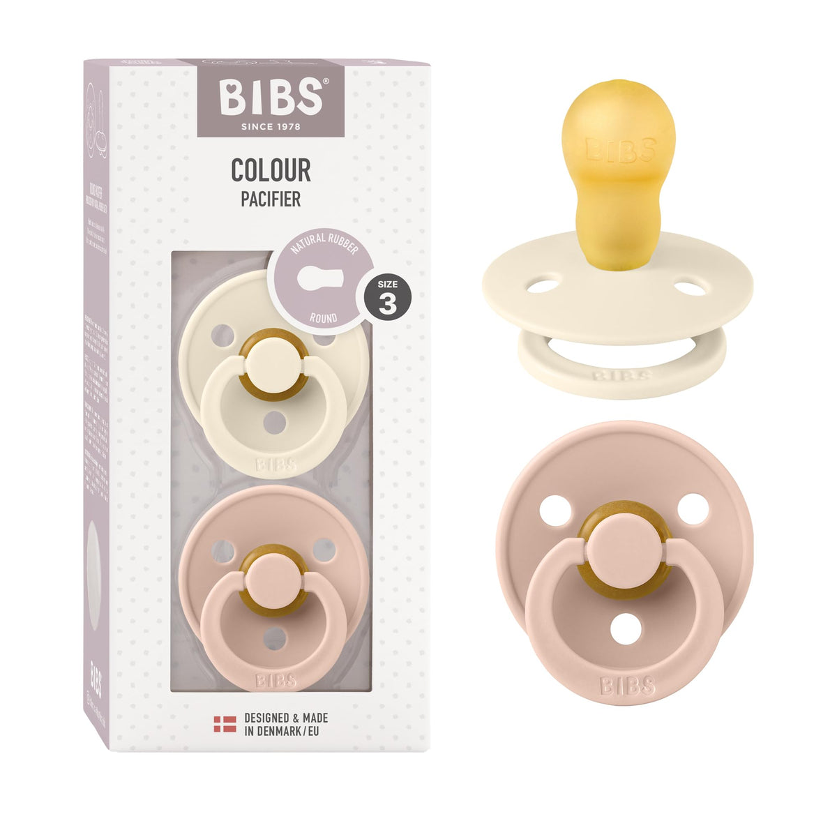 BIBS Colour Baby Pacifier with Round Nipple, Soft Silicone Shield