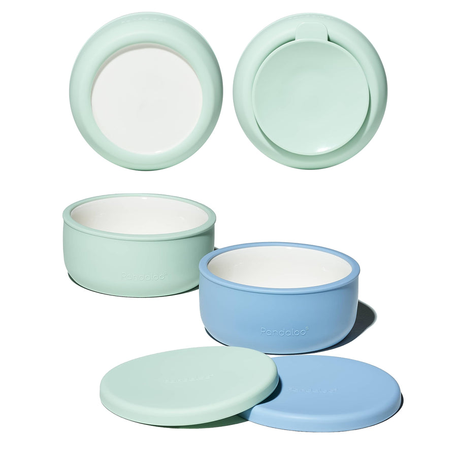 Porcelain Kids Bowls with Suction Base & Silicone Lids