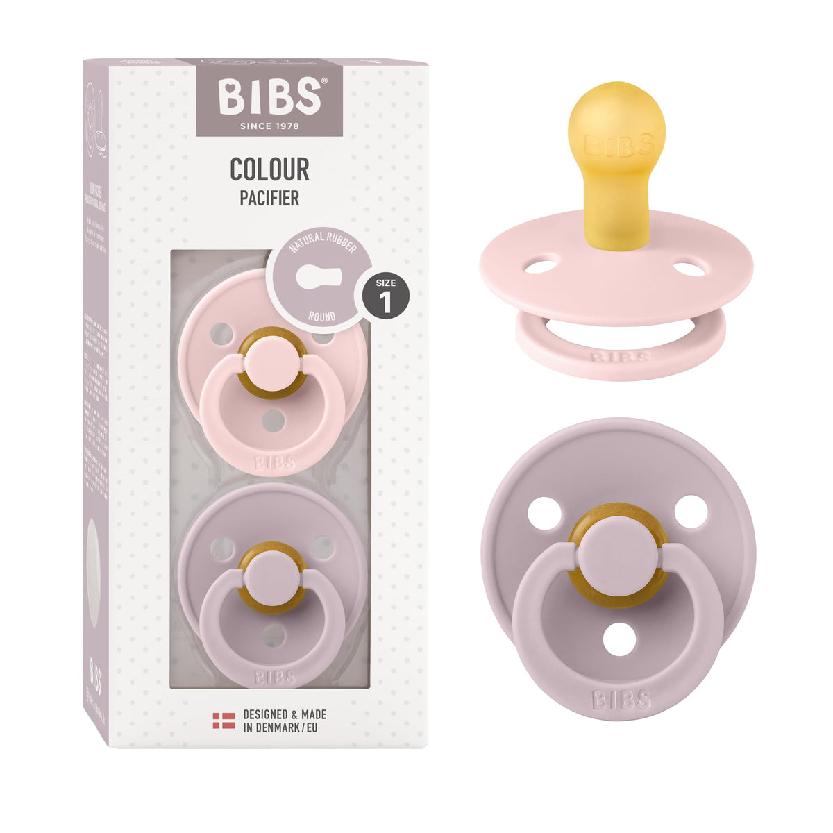 BIBS Colour Baby Pacifier with Round Nipple, Soft Silicone Shield