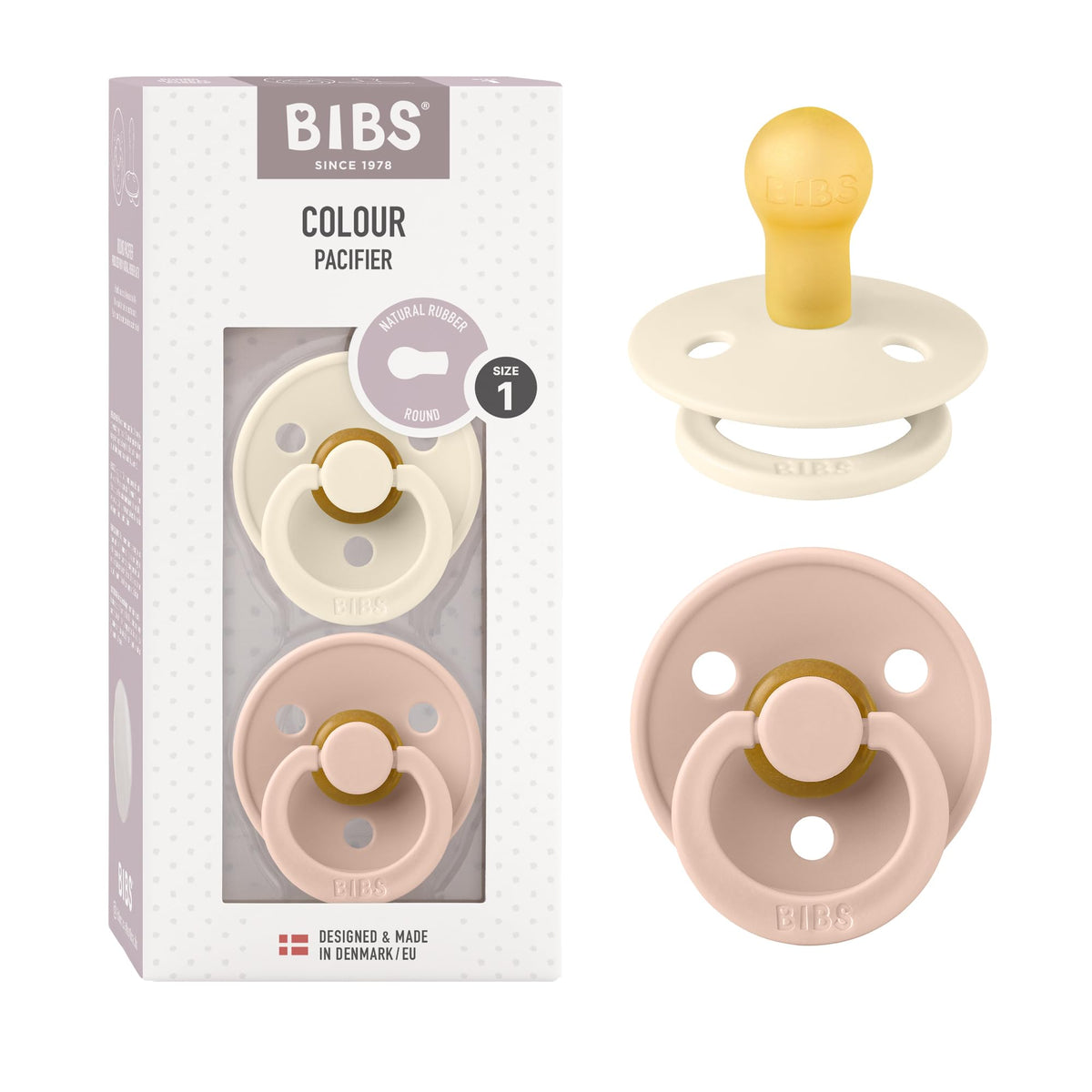 BIBS Colour Baby Pacifier with Round Nipple, Soft Silicone Shield
