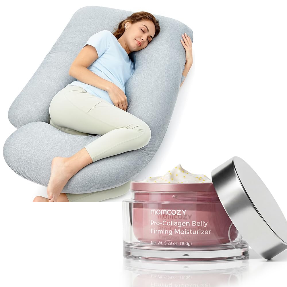 Momcozy Maternity Comfort Bundle with Pregnancy Pillow & Cream