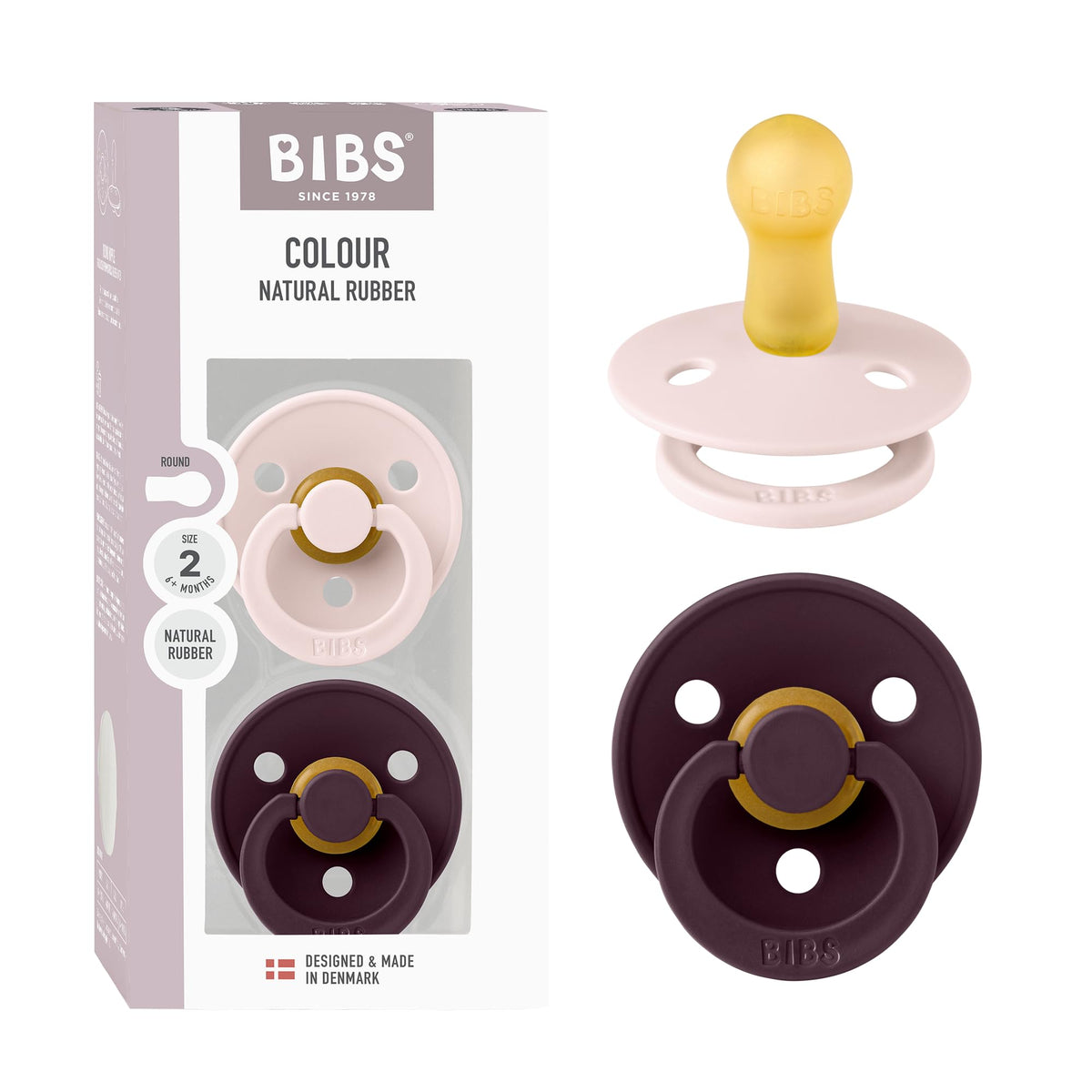 BIBS Colour Baby Pacifier with Round Nipple, Soft Silicone Shield