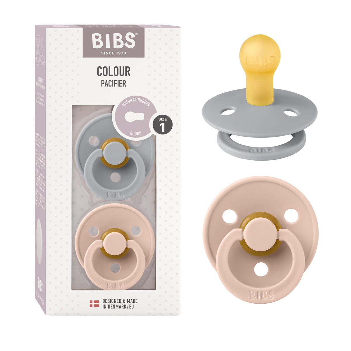BIBS Colour Baby Pacifier with Round Nipple, Soft Silicone Shield