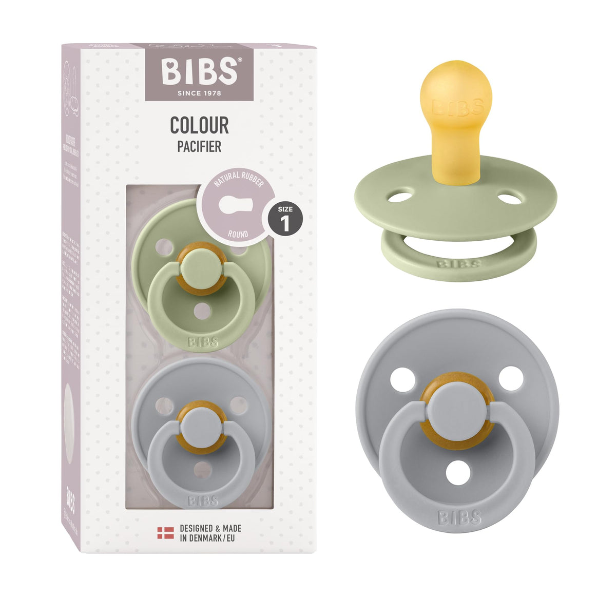 BIBS Colour Baby Pacifier with Round Nipple, Soft Silicone Shield