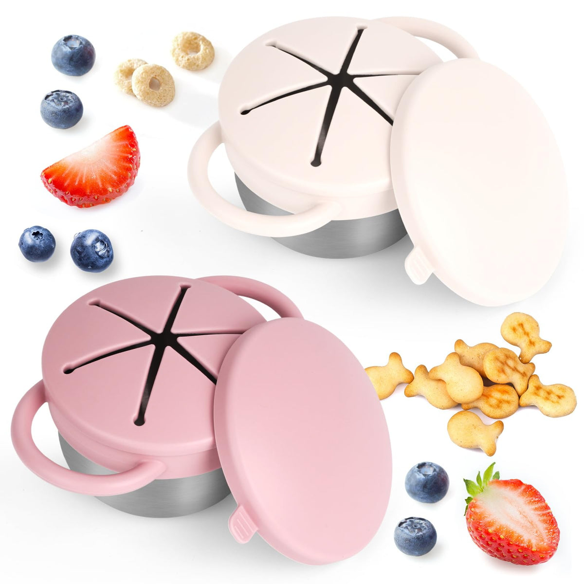 2-Pack Spill-Proof Toddler Snack Cups with Silicone Lids