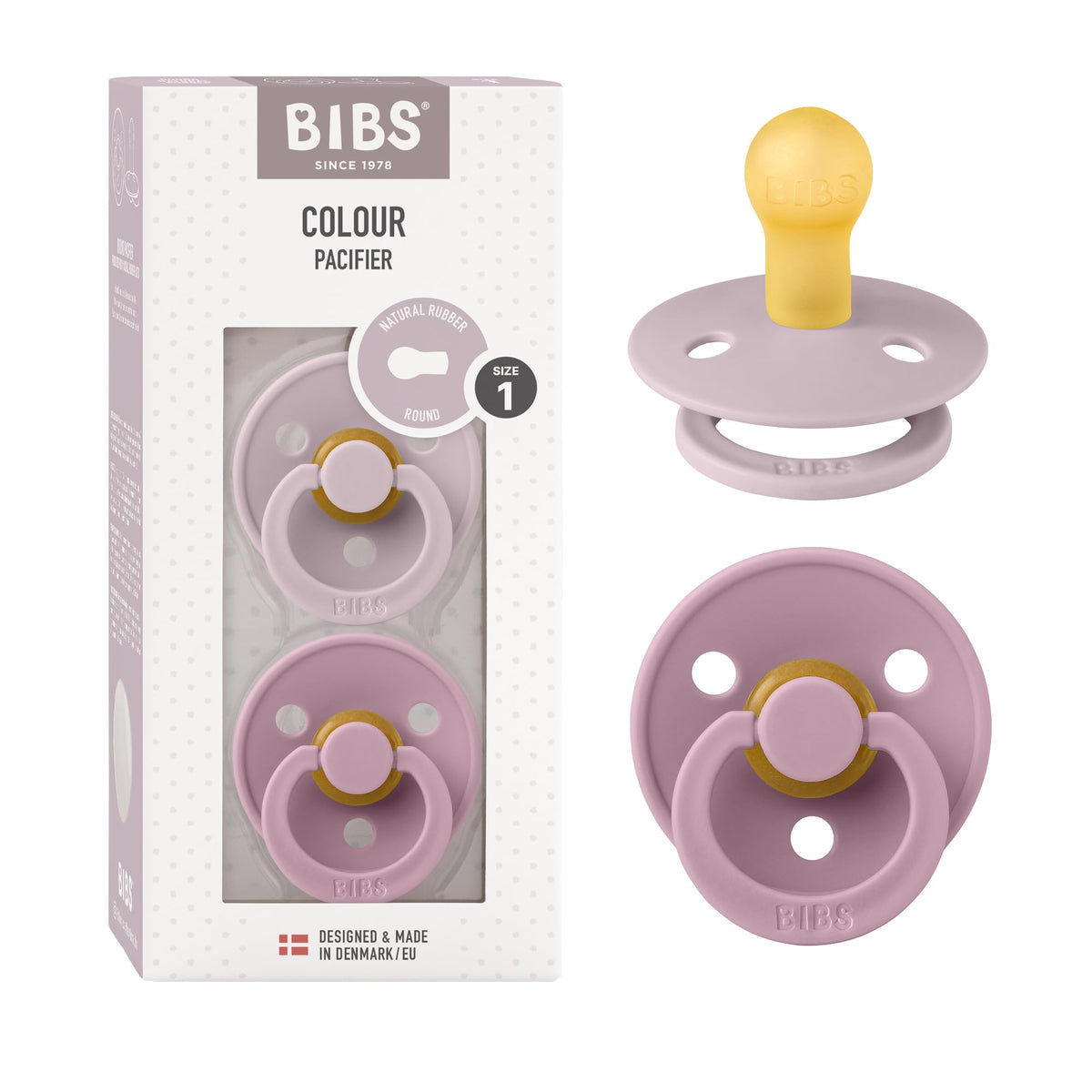 BIBS Colour Baby Pacifier with Round Nipple, Soft Silicone Shield