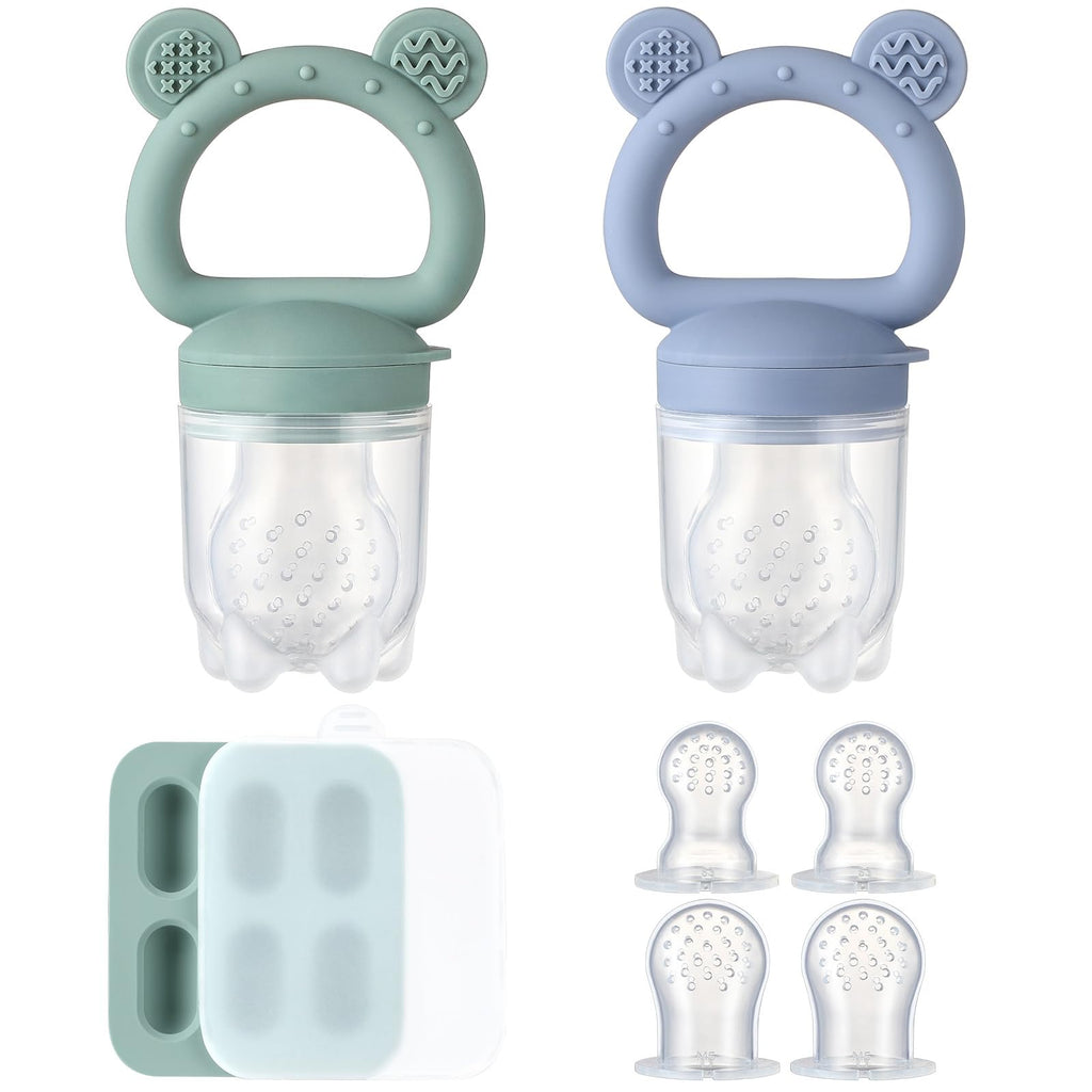Silicone Baby Fruit Feeder with Freezer Tray and Teething Mold, 2-Pack