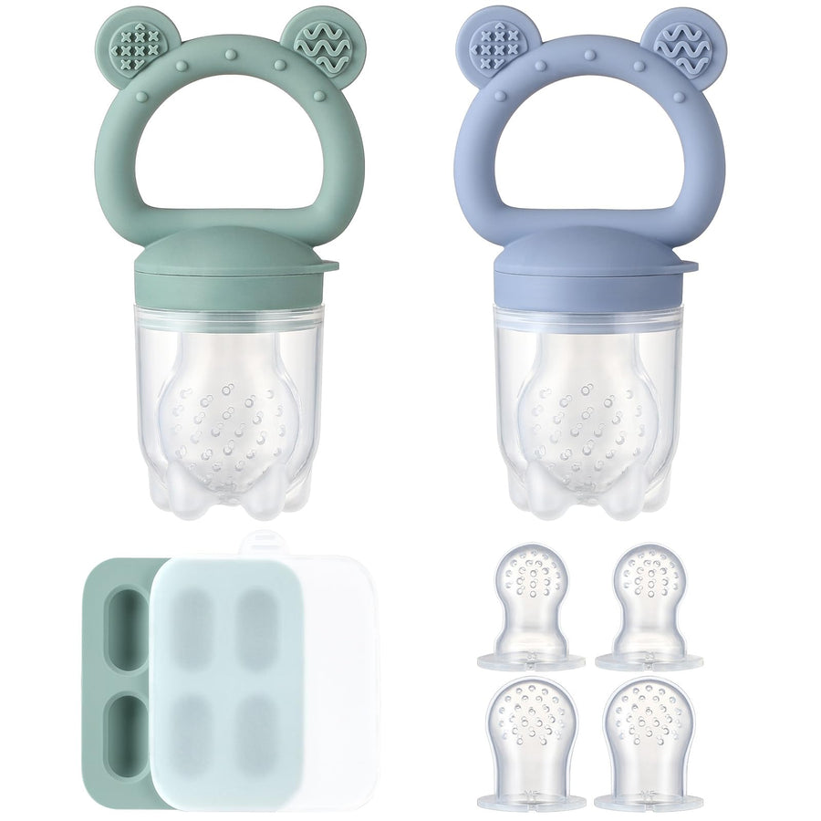 Silicone Baby Fruit Feeder with Freezer Tray and Teething Mold, 2-Pack
