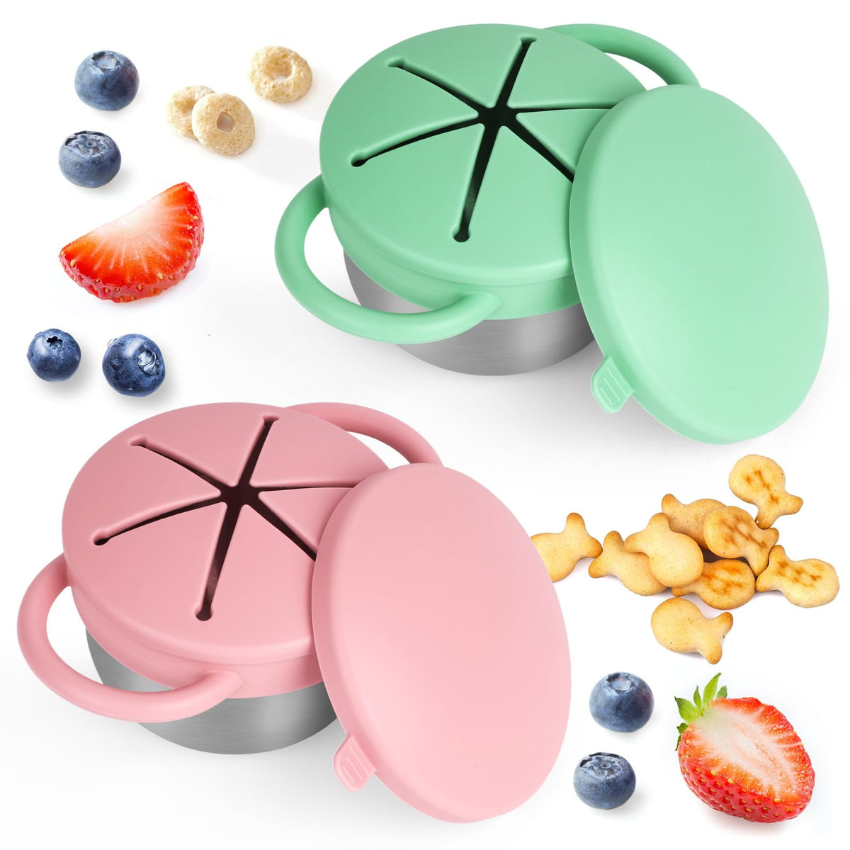 2-Pack Spill-Proof Toddler Snack Cups with Silicone Lids