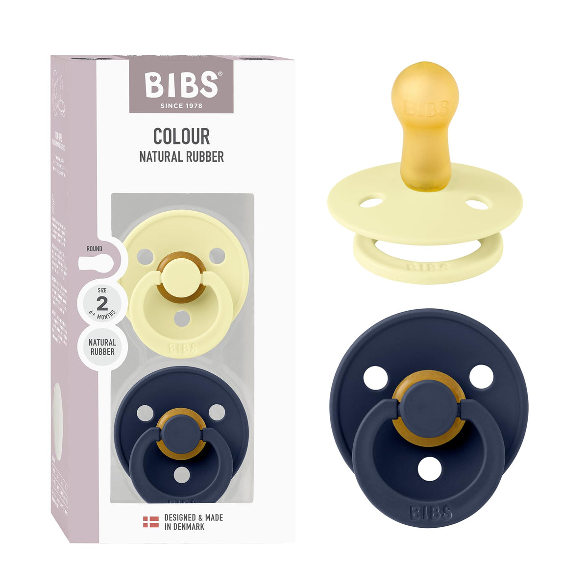 BIBS Colour Baby Pacifier with Round Nipple, Soft Silicone Shield