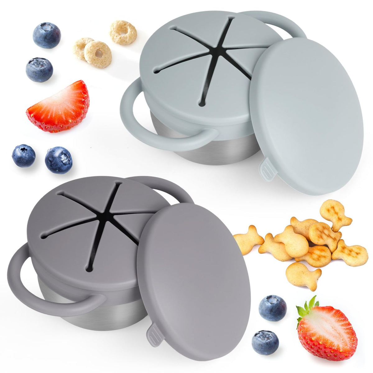 2-Pack Spill-Proof Toddler Snack Cups with Silicone Lids