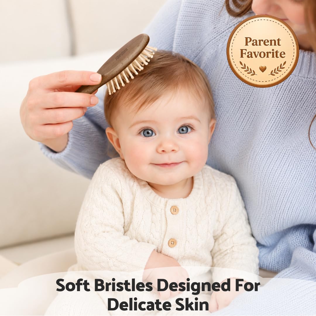 Ultra-Soft Goat Bristle Baby Hair Brush & Comb Set