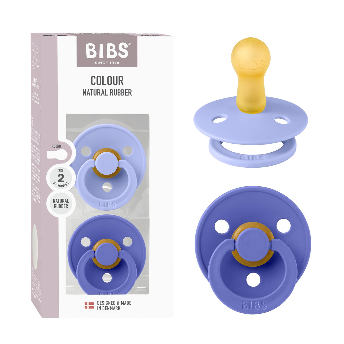 BIBS Colour Baby Pacifier with Round Nipple, Soft Silicone Shield