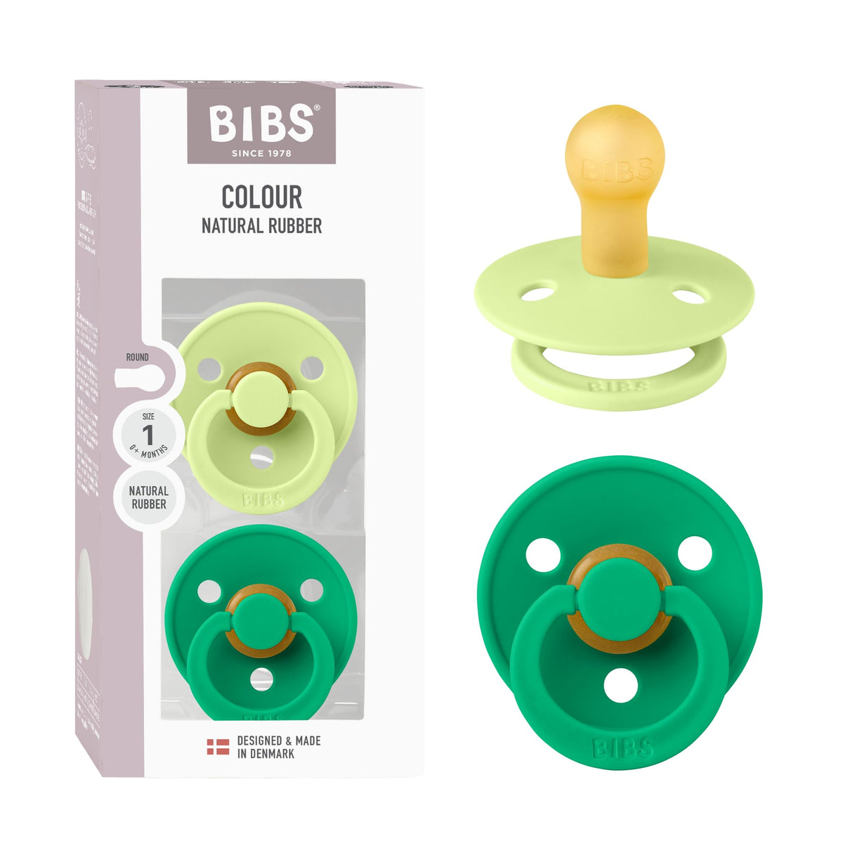 BIBS Colour Baby Pacifier with Round Nipple, Soft Silicone Shield