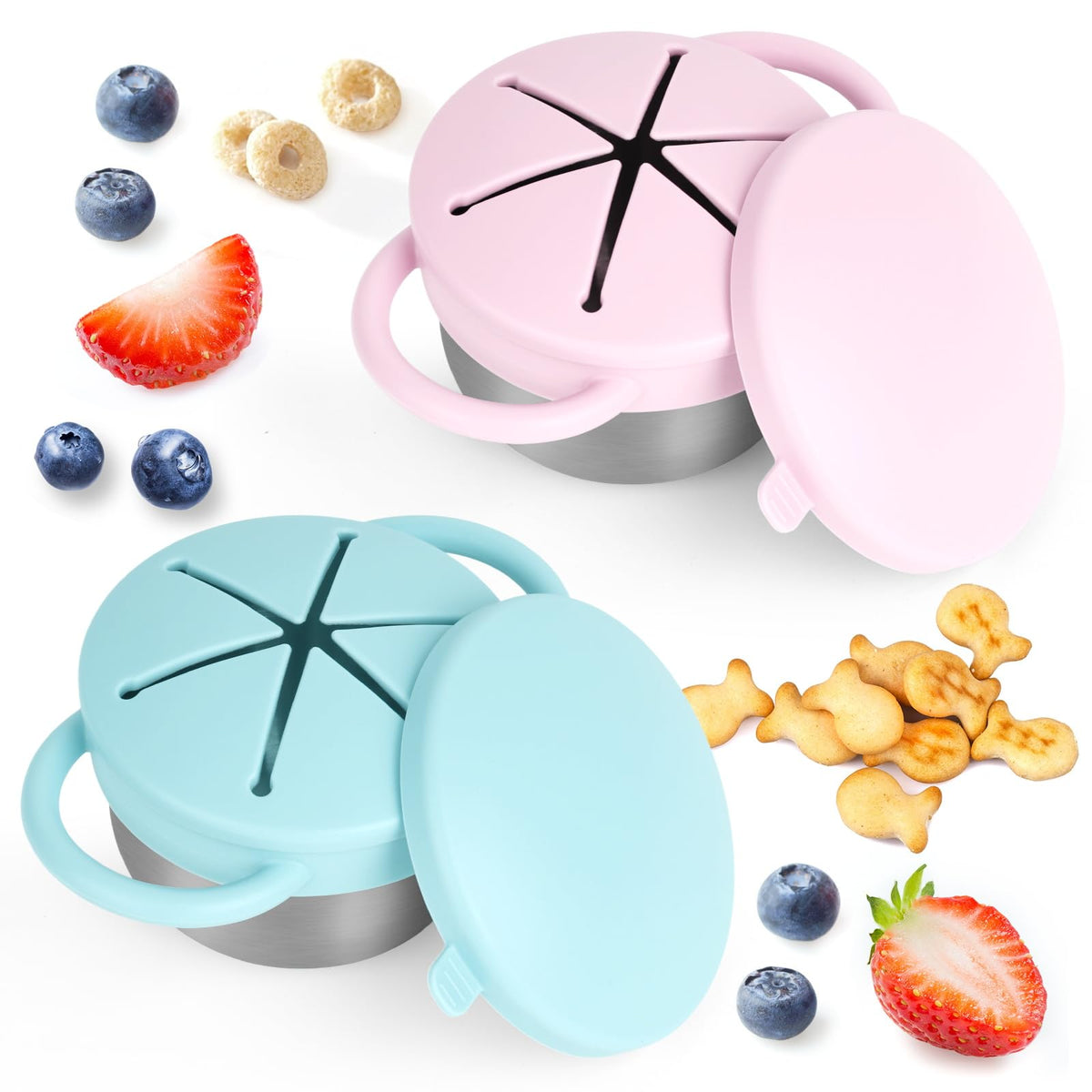 2-Pack Spill-Proof Toddler Snack Cups with Silicone Lids