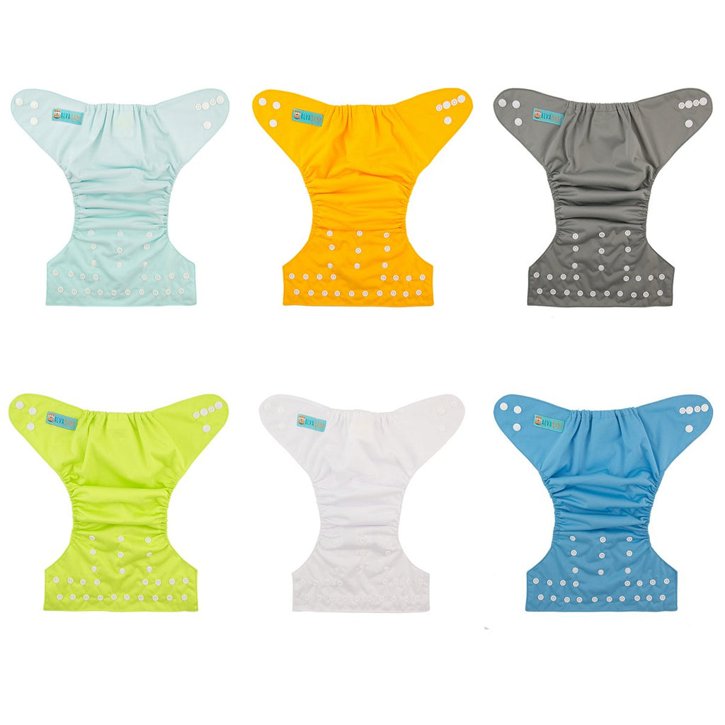ALVABABY Reusable Cloth Diapers with Inserts, 6-Pack Adjustable Baby Covers