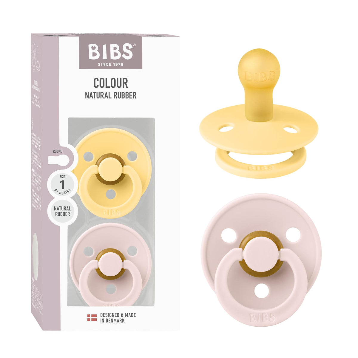 BIBS Colour Baby Pacifier with Round Nipple, Soft Silicone Shield