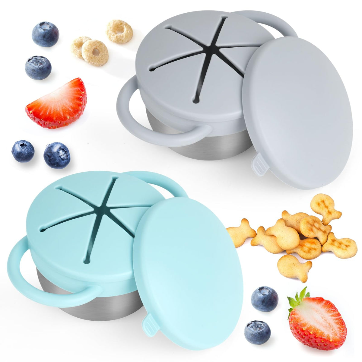 2-Pack Spill-Proof Toddler Snack Cups with Silicone Lids