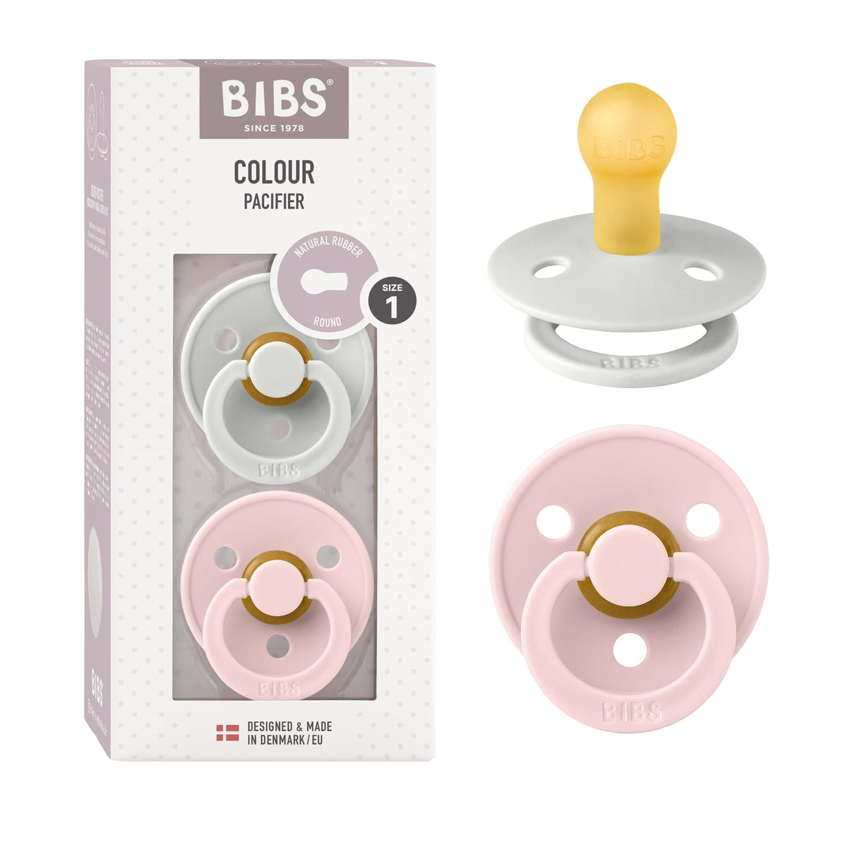 BIBS Colour Baby Pacifier with Round Nipple, Soft Silicone Shield