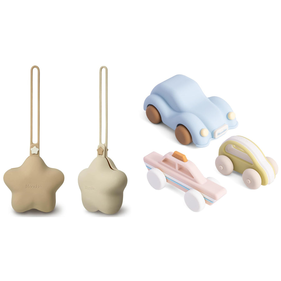Moonkie Baby Essentials Silicone Pacifier & Toy Car Bundle