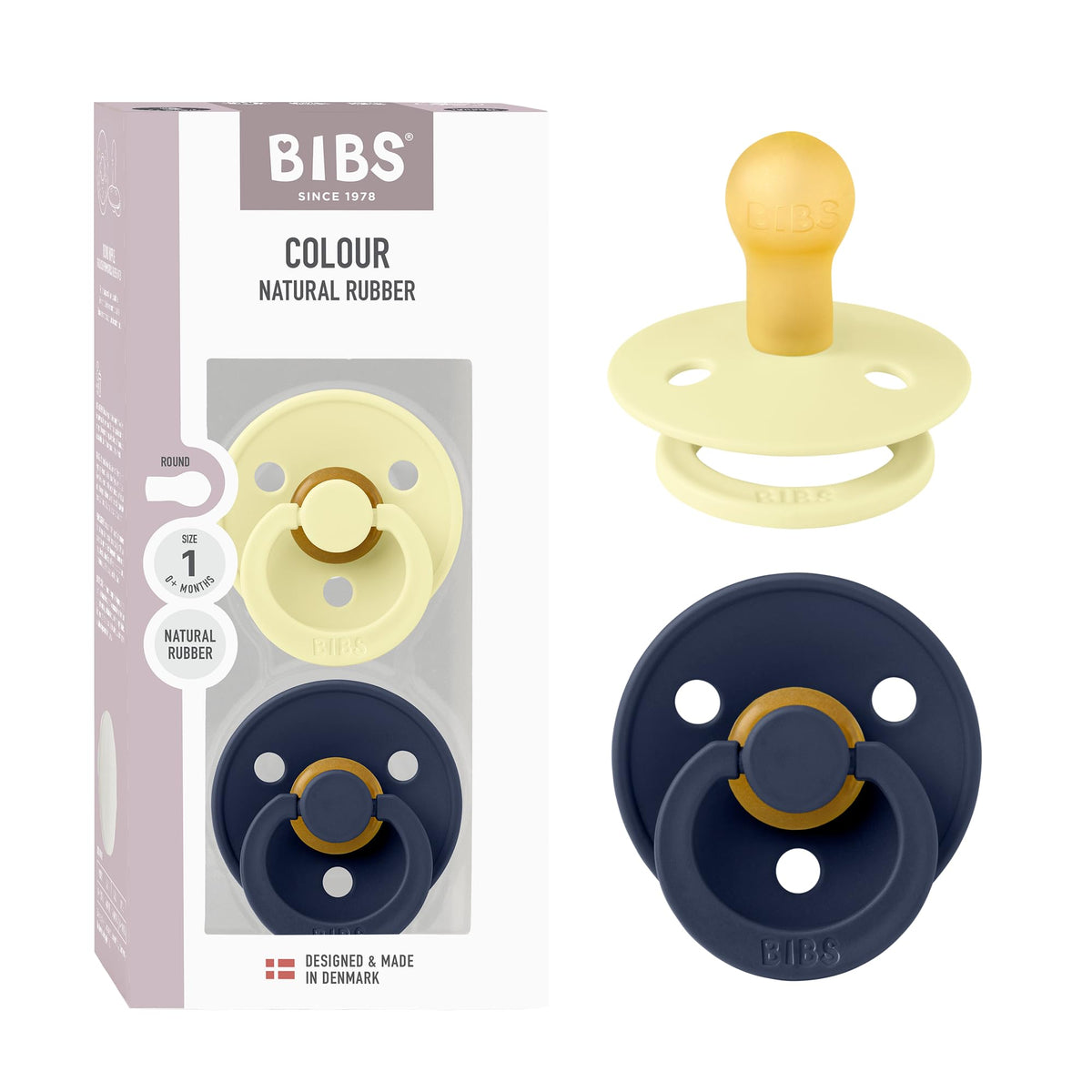 BIBS Colour Baby Pacifier with Round Nipple, Soft Silicone Shield
