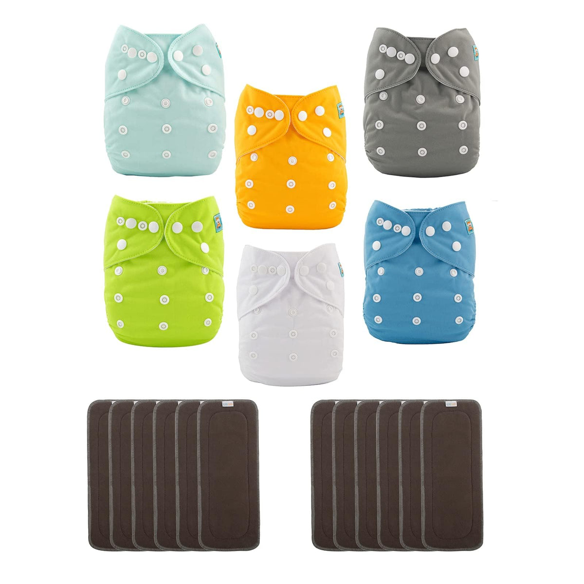 ALVABABY Reusable Cloth Diapers with Inserts, 6-Pack Adjustable Baby Covers