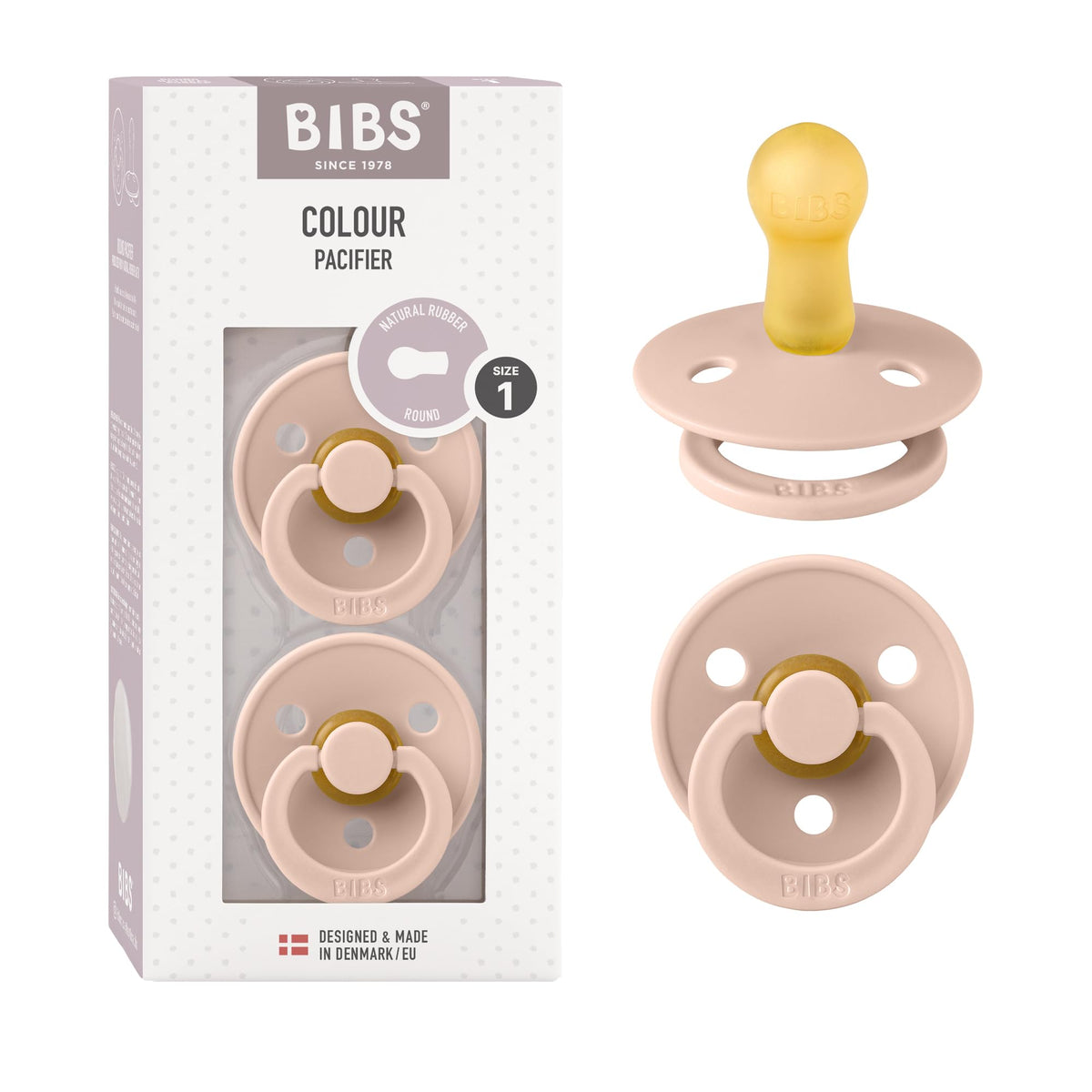 BIBS Colour Baby Pacifier with Round Nipple, Soft Silicone Shield