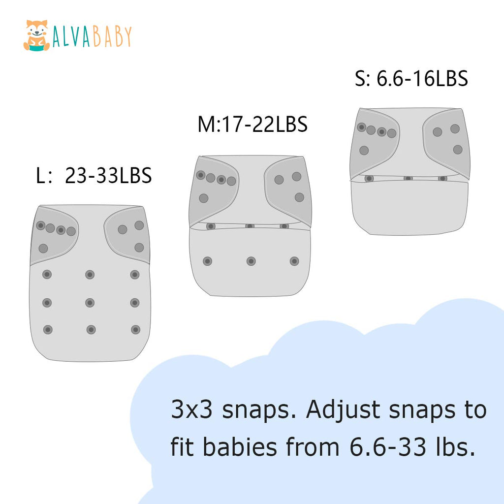 ALVABABY Reusable Cloth Diapers with Inserts, 6-Pack Adjustable Baby Covers
