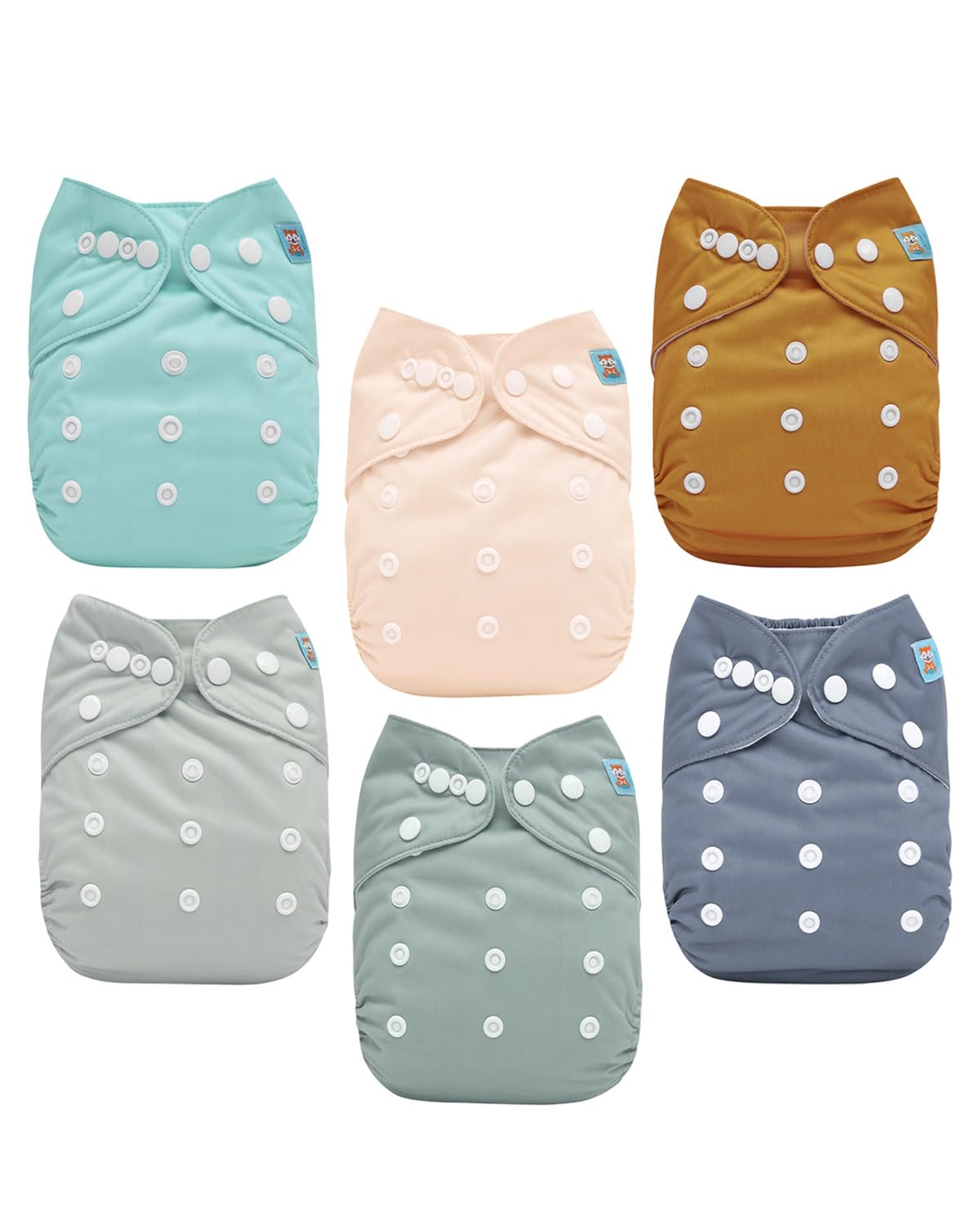 ALVABABY Reusable Cloth Diapers with Inserts, 6-Pack Adjustable Baby Covers