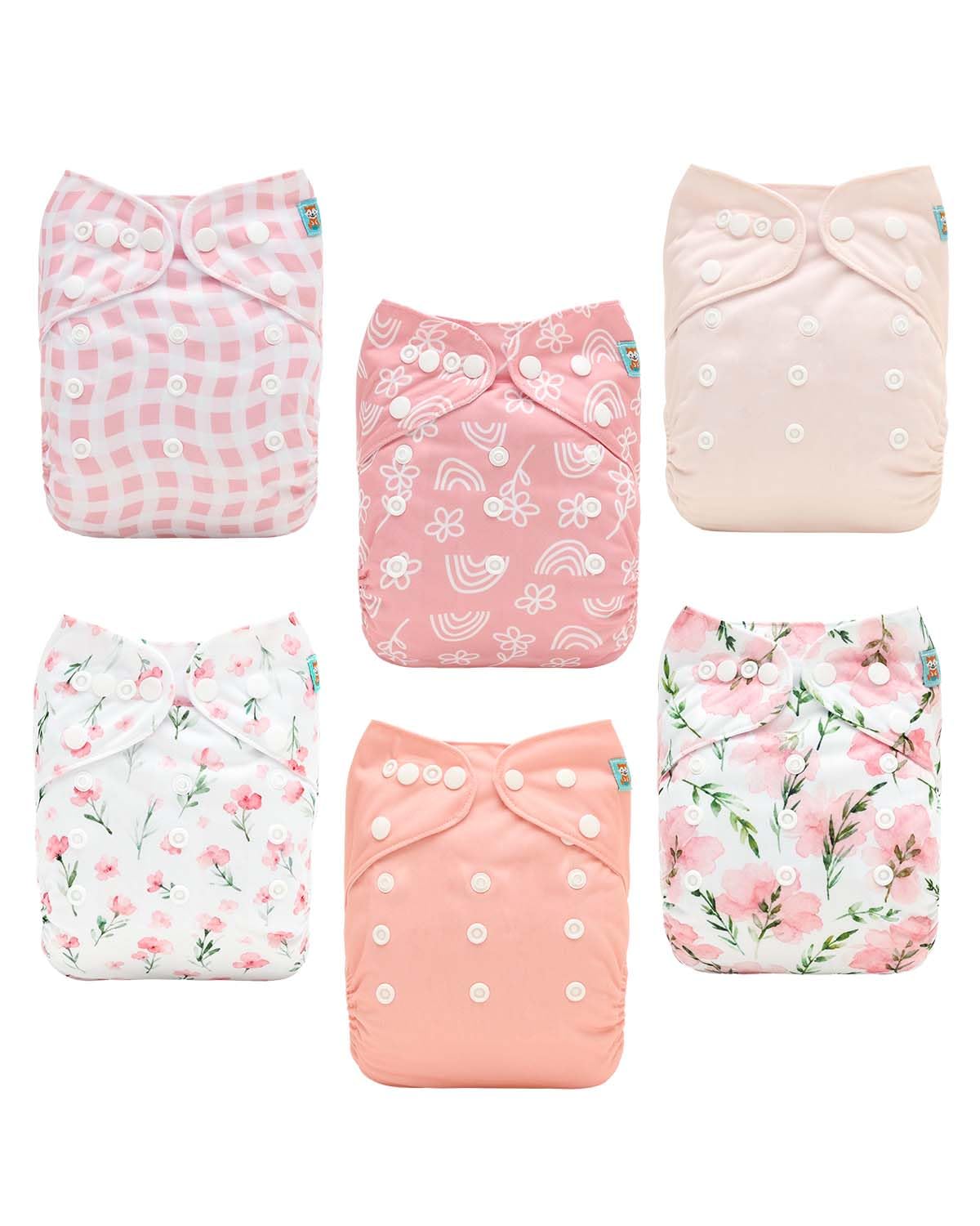 ALVABABY Reusable Cloth Diapers with Inserts, 6-Pack Adjustable Baby Covers
