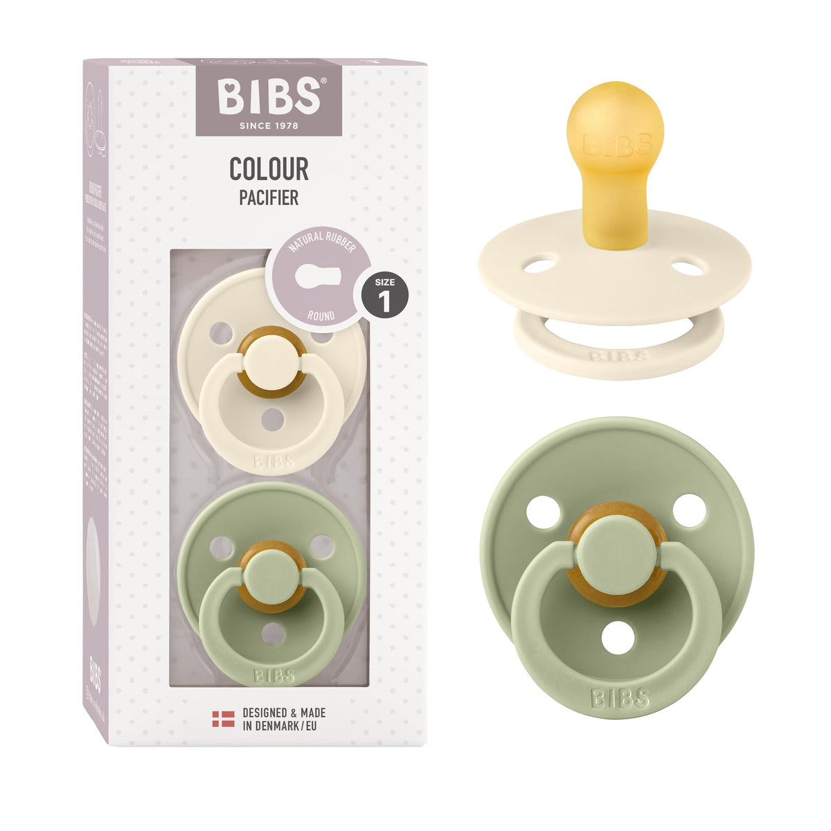 BIBS Colour Baby Pacifier with Round Nipple, Soft Silicone Shield