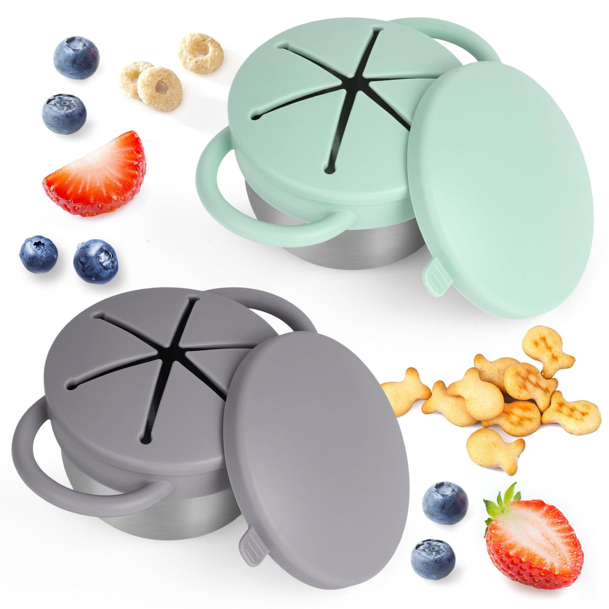 2-Pack Spill-Proof Toddler Snack Cups with Silicone Lids