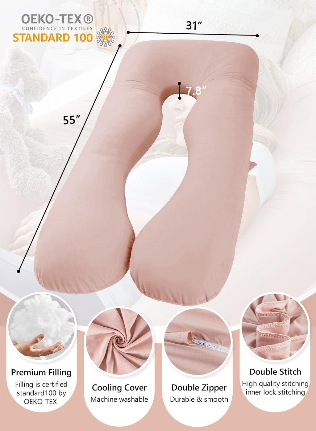 Meiz U-Shaped Full Body Pregnancy Pillow with Removable Cover