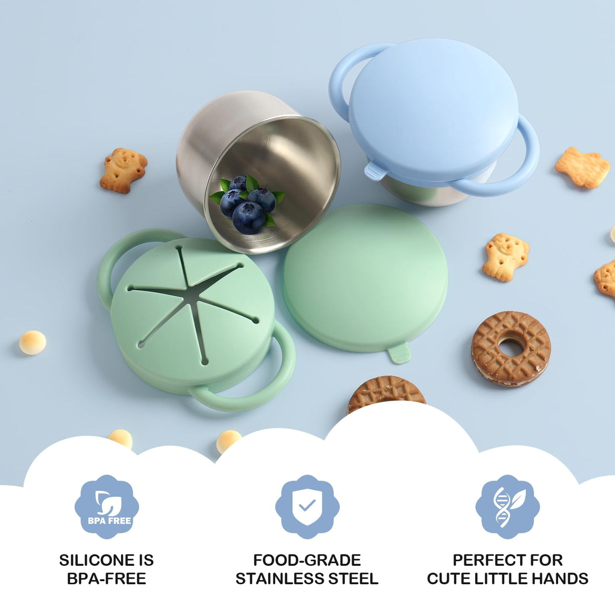 2-Pack Spill-Proof Toddler Snack Cups with Silicone Lids