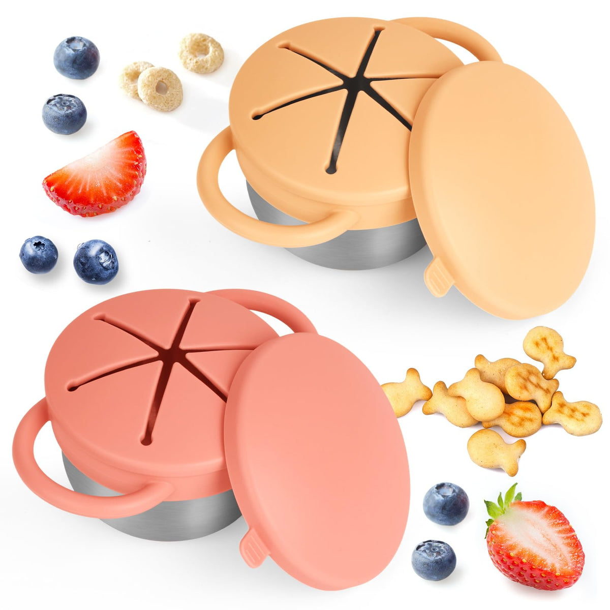 2-Pack Spill-Proof Toddler Snack Cups with Silicone Lids