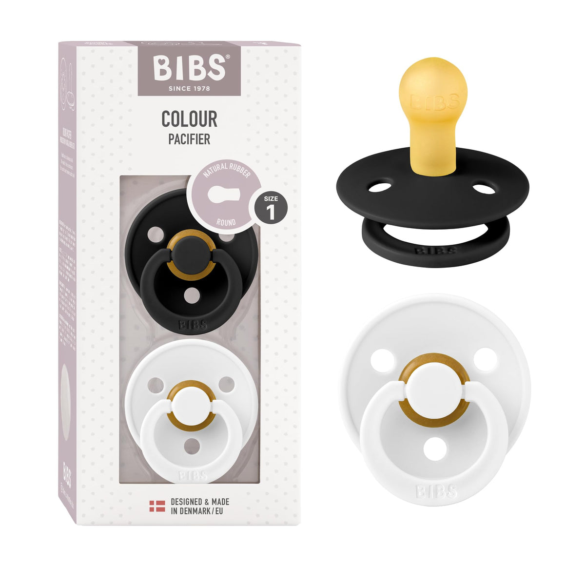 BIBS Colour Baby Pacifier with Round Nipple, Soft Silicone Shield