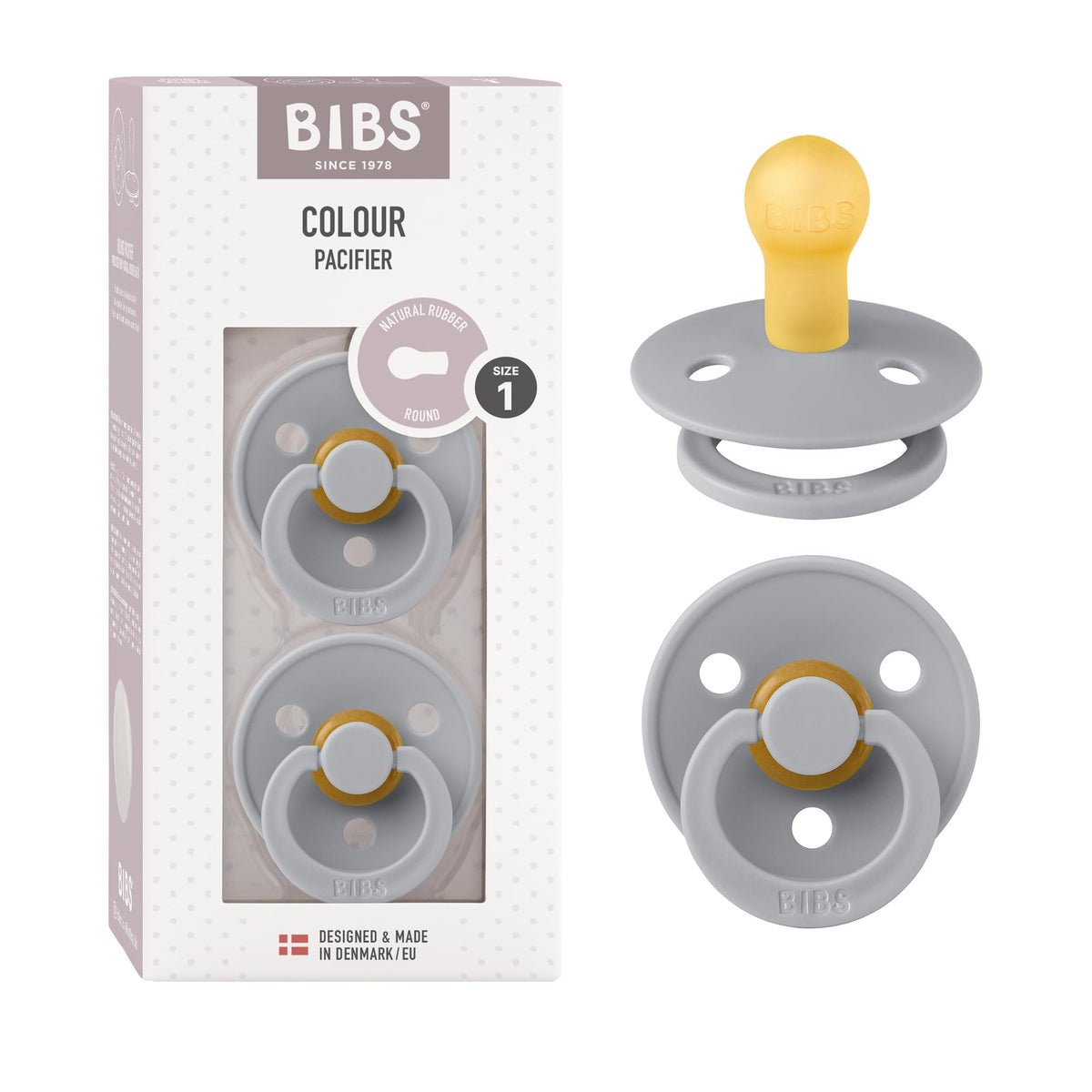 BIBS Colour Baby Pacifier with Round Nipple, Soft Silicone Shield