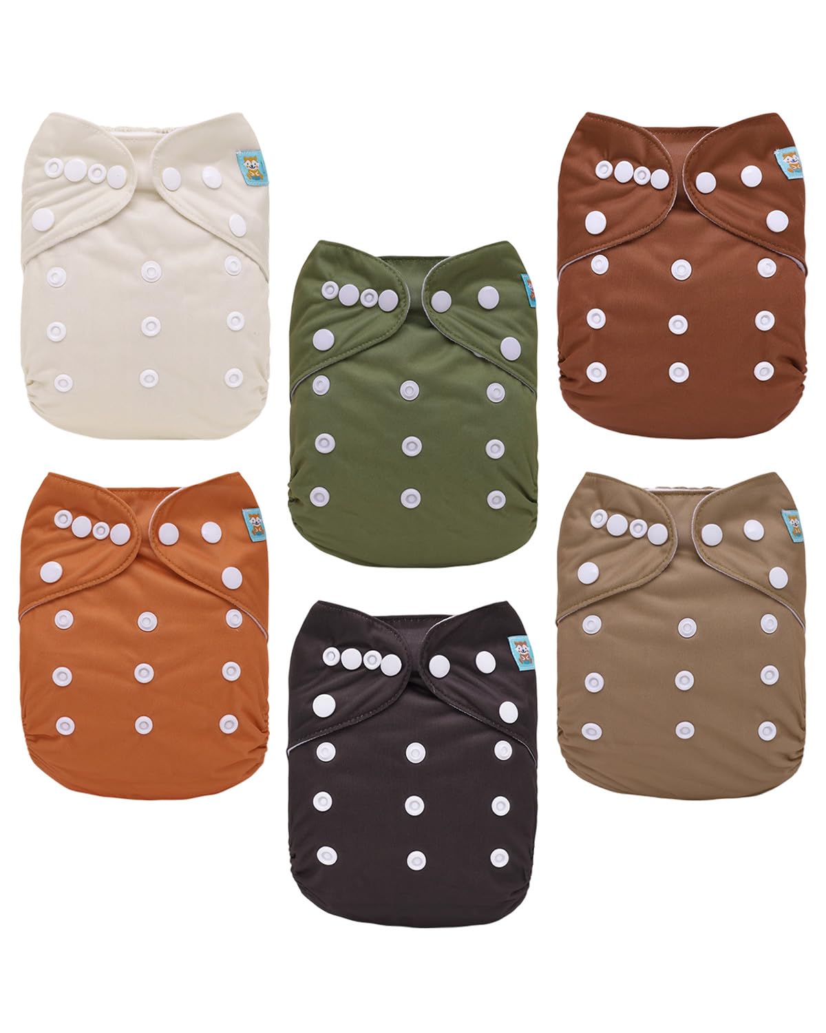 ALVABABY Reusable Cloth Diapers with Inserts, 6-Pack Adjustable Baby Covers