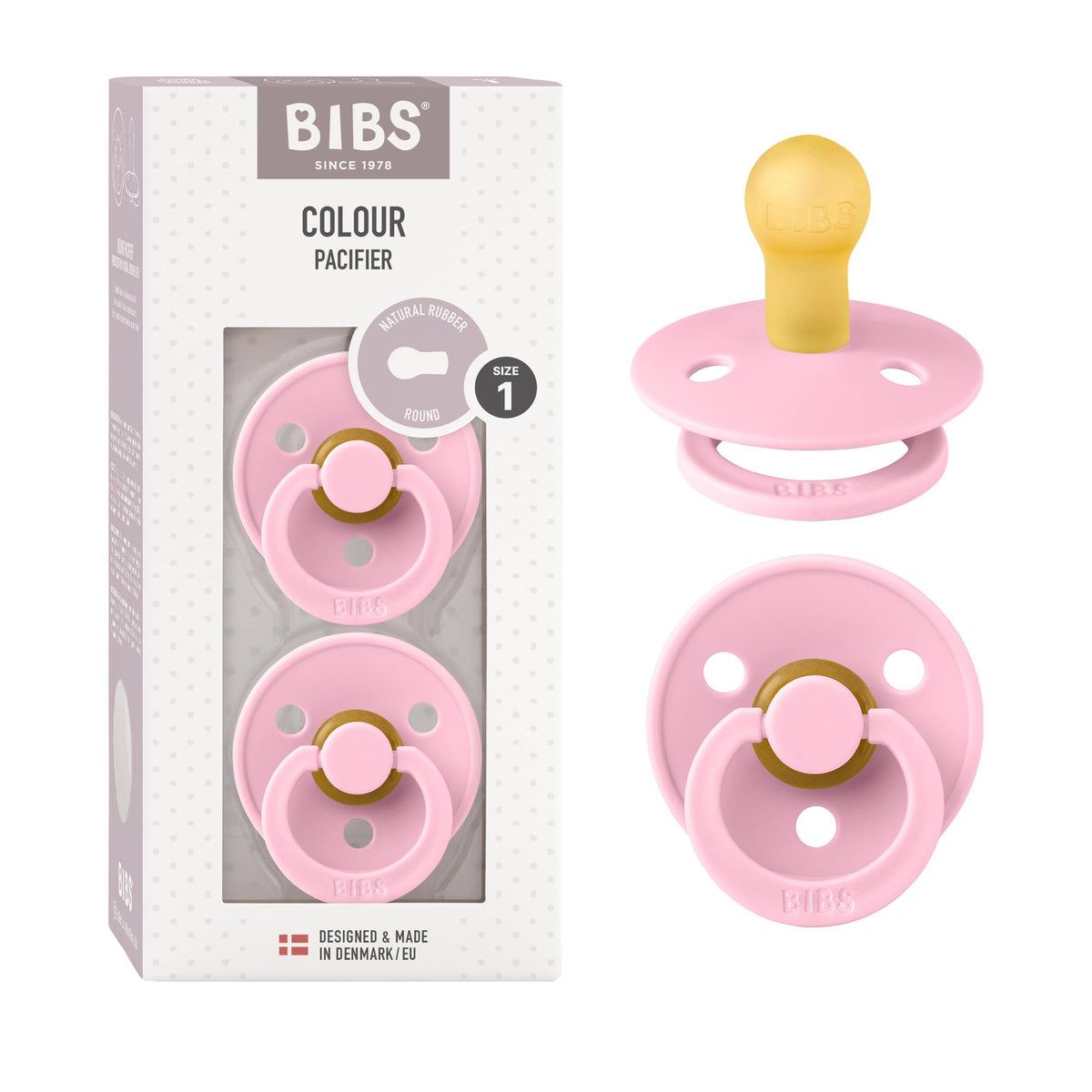 BIBS Colour Baby Pacifier with Round Nipple, Soft Silicone Shield