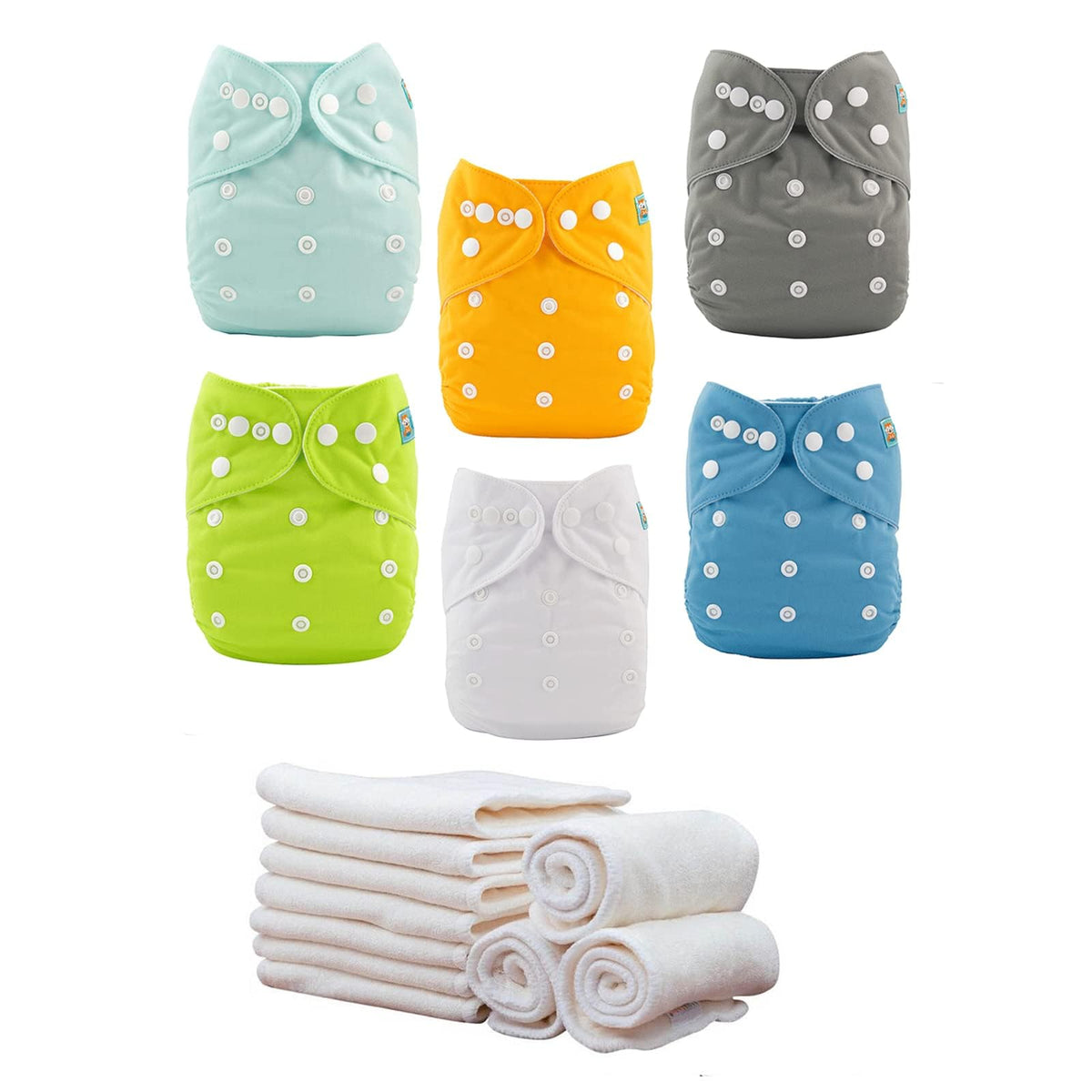 ALVABABY Reusable Cloth Diapers with Inserts, 6-Pack Adjustable Baby Covers