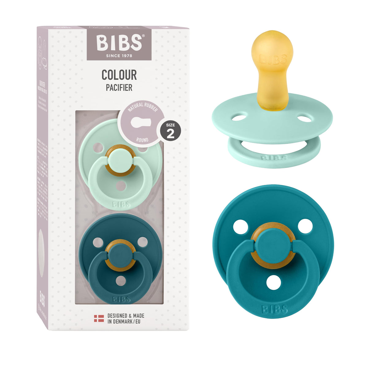 BIBS Colour Baby Pacifier with Round Nipple, Soft Silicone Shield