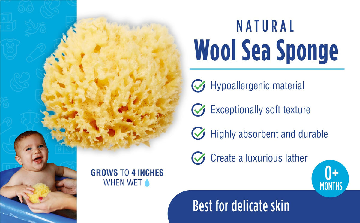 Baby Buddy Ultra-Soft Natural Sea Wool Bath Sponge 4-Pack