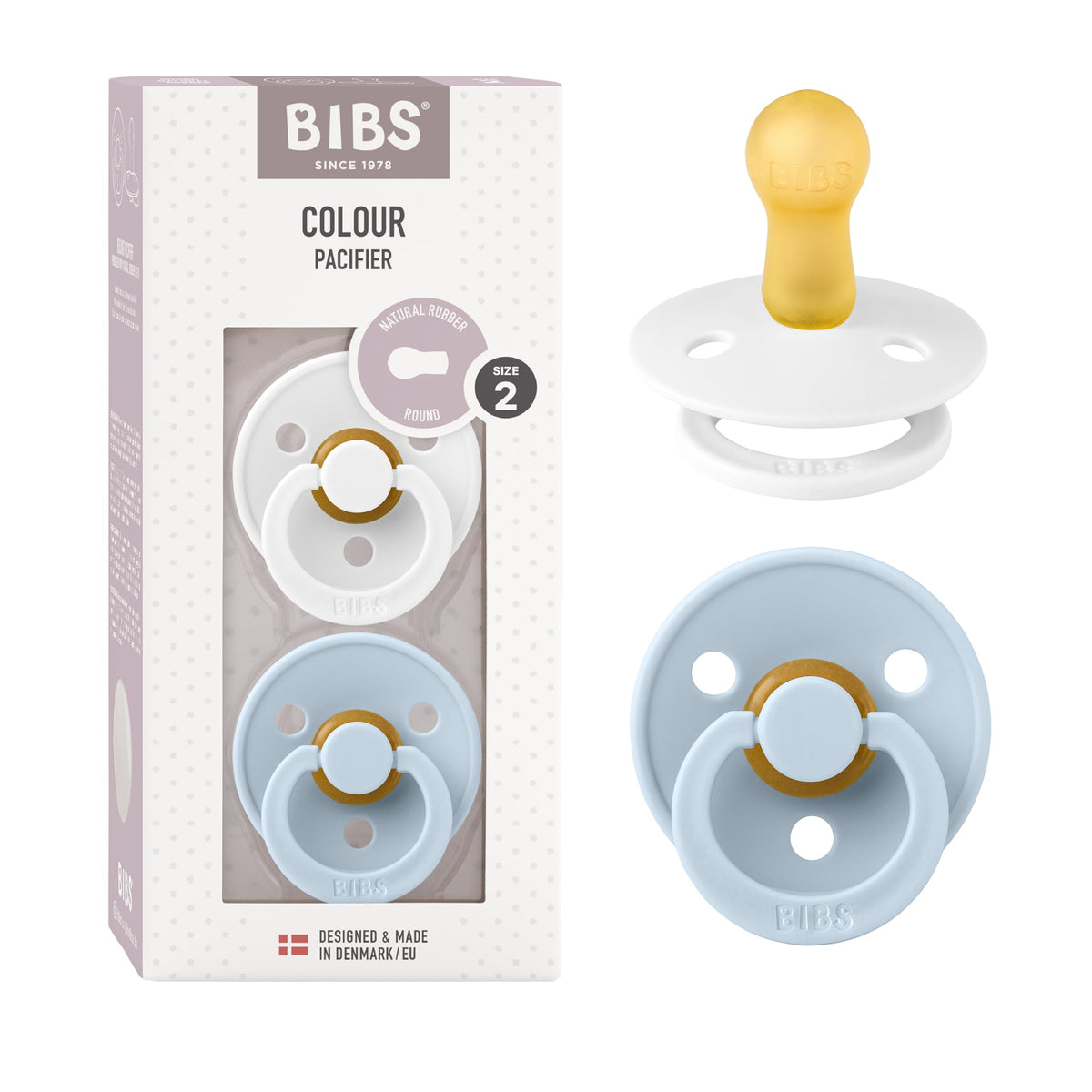 BIBS Colour Baby Pacifier with Round Nipple, Soft Silicone Shield