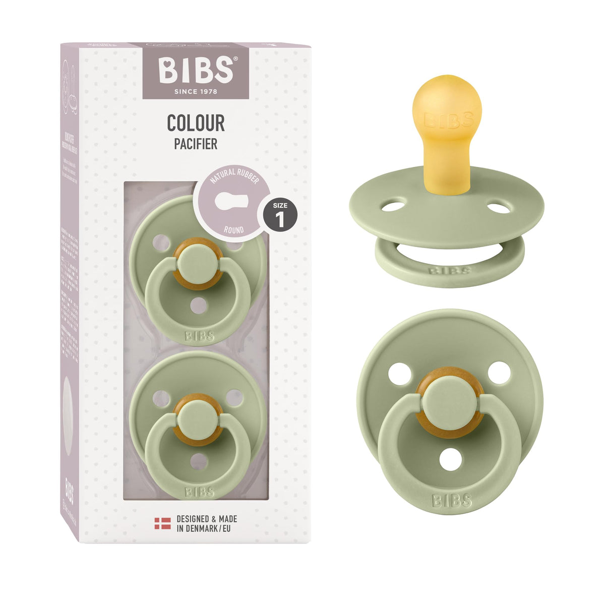 BIBS Colour Baby Pacifier with Round Nipple, Soft Silicone Shield