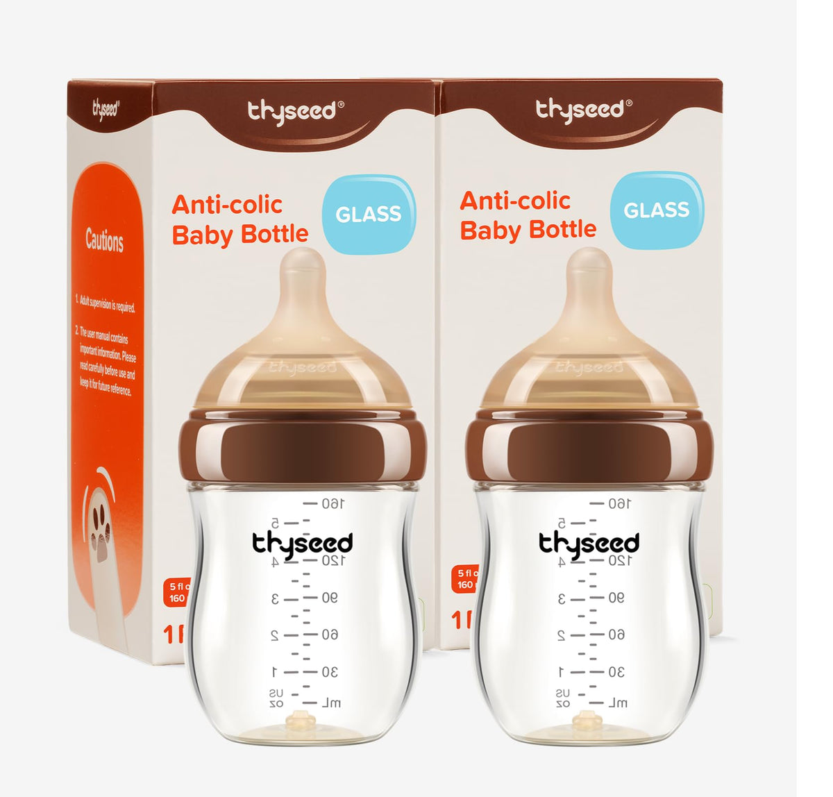 4-Pack 5 oz Glass Anti-Colic Baby Bottles for Newborns
