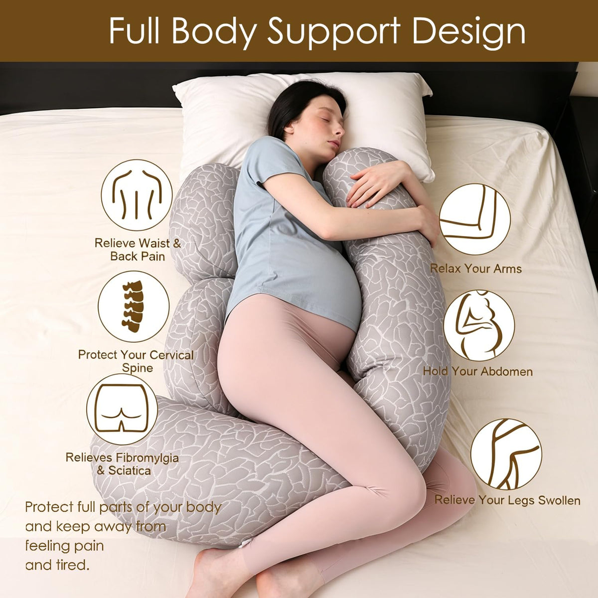 Chilling Home F-Shaped Pregnancy Pillow with Cooling Cover