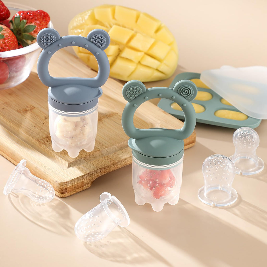 Silicone Baby Fruit Feeder with Freezer Tray and Teething Mold, 2-Pack